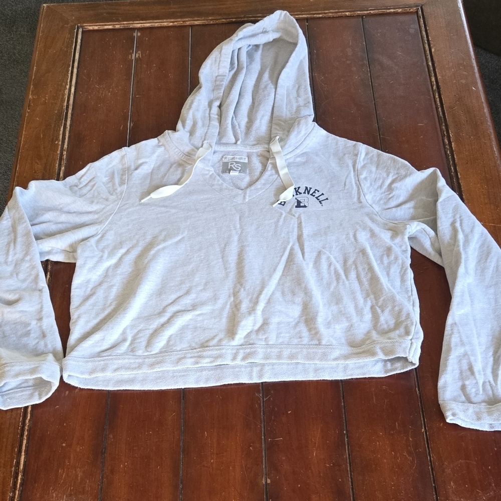Bucknell U - Light Gray Cropped Hooded Sweatshirt with Drawstring